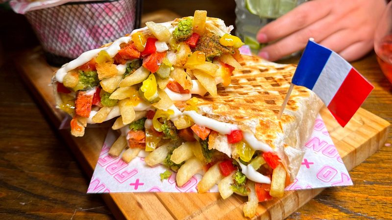Open French Takos with the filling and fries inside